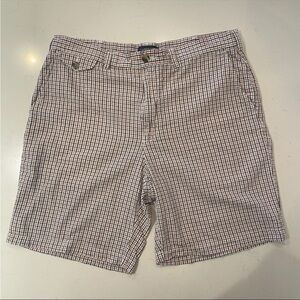 Lands End Men's Seersucker Shorts - White & Blue checked Plaid Cotton Nautical